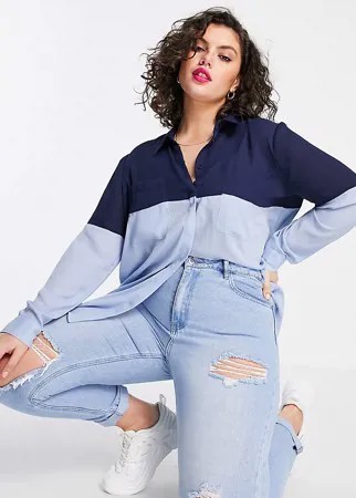 Рубашка в стиле колор блок темно-синего и светло-голубого цвета ASOS DESIGN Curve-Многоцветный
