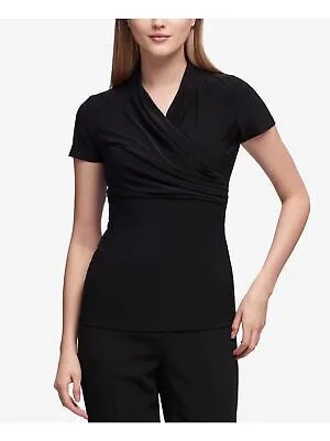DKNY Женская черная блузка с короткими рукавами и вырезом на пуговицах Petites PM