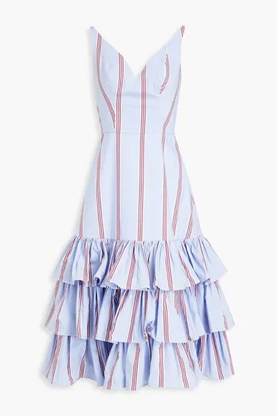Платье миди из поплина со сборками в полоску Stella Jean, светло-синий