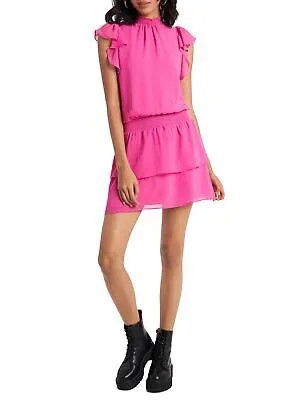 1. STATE Женская розовая юбка на спине мини-вечернее платье с заниженной талией и рукавами-крылышками S