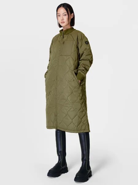 Стеганое длинное пальто Sweaty Betty, сосновый зеленый