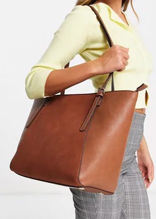 Светло-коричневая структурированная сумка-тоут из комбинированной искусственной замши Accessorize-Коричневый цвет