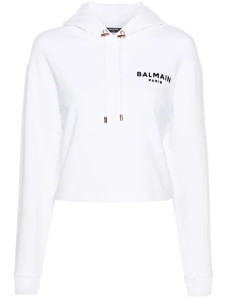 Balmain укороченное худи с логотипом, нейтральный цвет