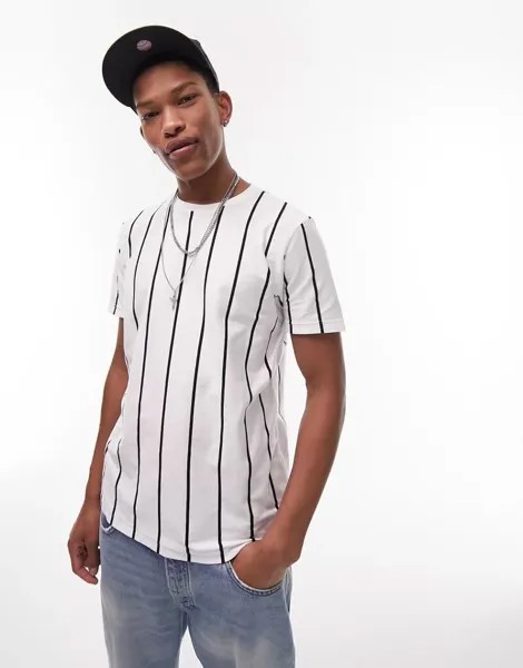 Белая классическая футболка Topman в вертикальные полоски