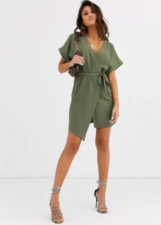 Оливковое платье мини с запахом ASOS DESIGN-Зеленый