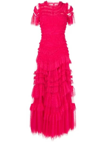 Needle & Thread платье Wild Rose с оборками, розовый