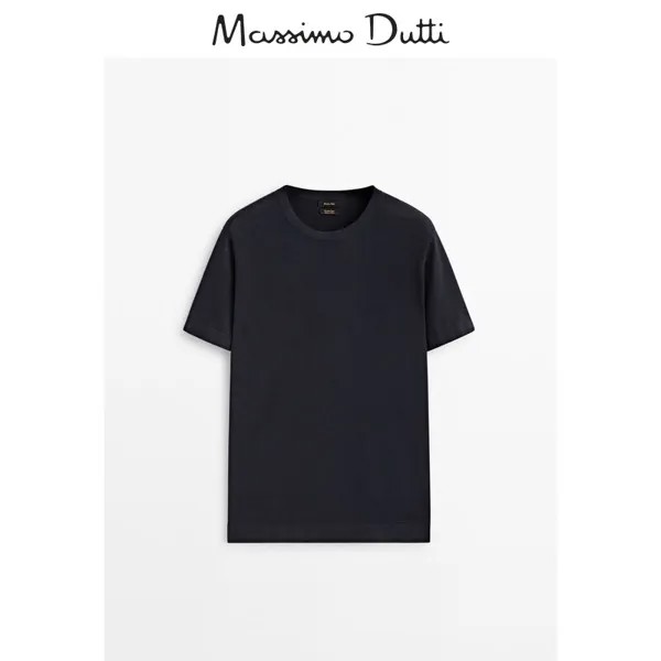 Футболка мужская Massimo Dutti с круглым вырезом и короткими рукавами, темно-синий