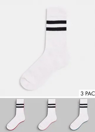 Набор 3 пар белых спортивных носков с черными полосками French Connection FCUK-Белый