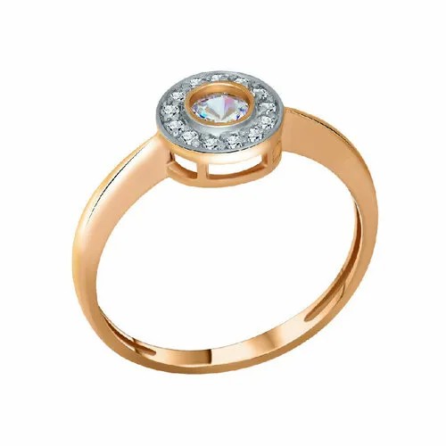 Кольцо помолвочное АЛЕКСАНДРА, красное золото, 585 проба, фианит, размер 16.5, золотой, красный