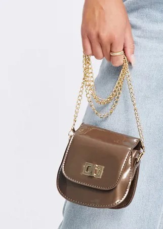 Маленькая лакированная сумка через плечо коричневого цвета и закругленной формы Truffle Collection-Коричневый цвет