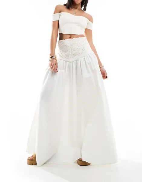 Экрю-юбка макси с вышивкой Free People