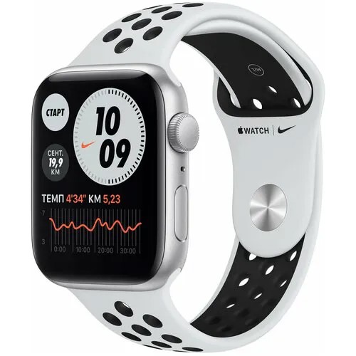 Умные часы Apple Watch SE (2022) 44mm Aluminum Case with Nike Band (Цвет: Silver/Black)