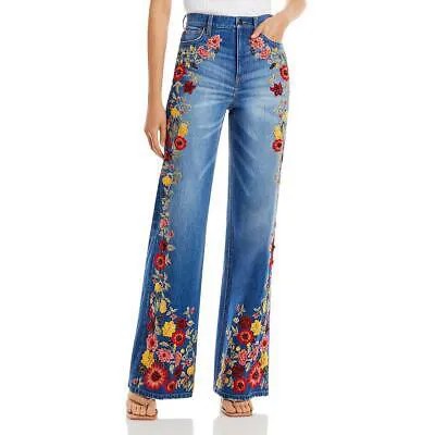 Женские великолепные широкие джинсы с вышивкой и украшением Alice and Olivia BHFO 3666