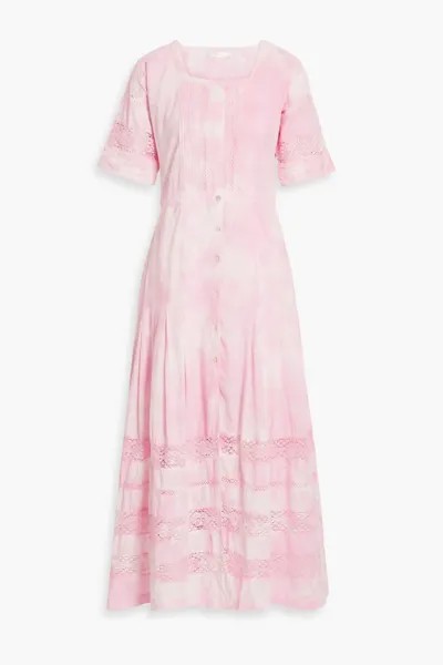 Платье макси из хлопка с кружевной отделкой Edie, связанное крючком Loveshackfancy, розовый