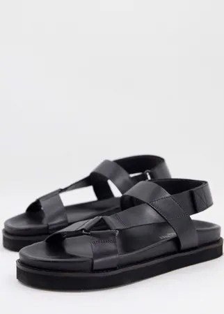 Черные кожаные спортивные сандалии-премиум на толстой подошве Silver Street-Черный цвет