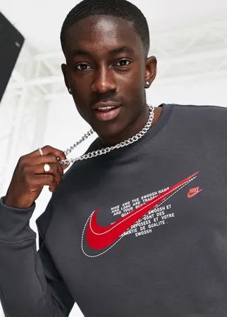 Серый флисовый свитшот с круглым вырезом Nike