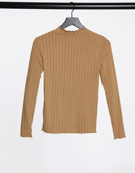 Бежевый лонгслив с высоким воротником и рваными краями Stradivarius-Neutral