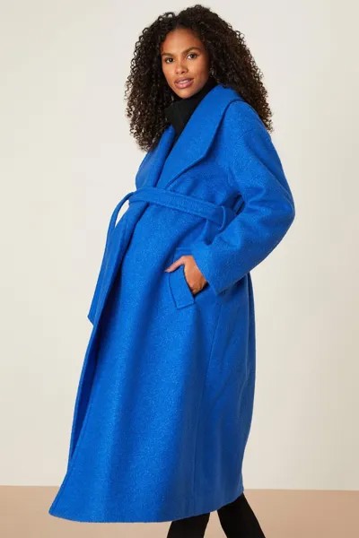 Длинное пальто с запахом из букле для беременных Dorothy Perkins, синий