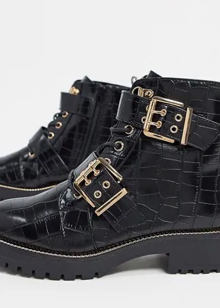 Черные ботинки на шнуровке для широкой стопы ASOS DESIGN-Черный цвет