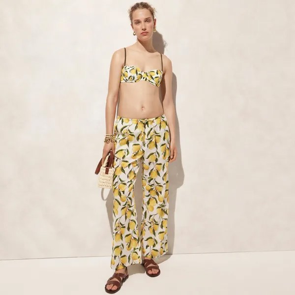 Свободные пляжные брюки из хлопковой вуали цвета лимончелло J.Crew, мультиколор