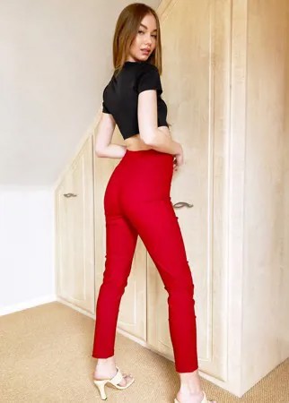 Эластичные облегающие брюки из бенгалина винного цвета Vesper-Красный