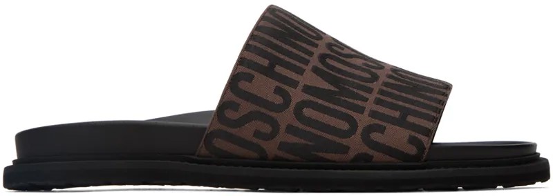Коричнево-черные жаккардовые сандалии с логотипом Moschino