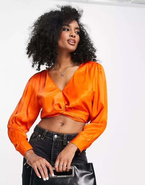 Ярко-оранжевая блузка Mango с твистом спереди