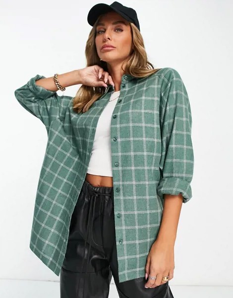 Зелено-белая рубашка бойфренда в клетку с длинными рукавами ASOS DESIGN-Зеленый цвет
