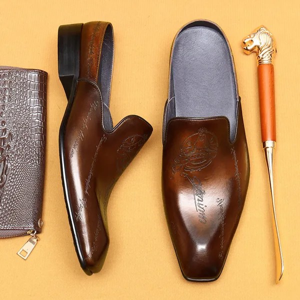 Итальянские роскошные мужские полуботинки из натуральной кожи, классические тапочки, Новинка лета 2023, дизайнерские качественные винтажные деловые сандалии