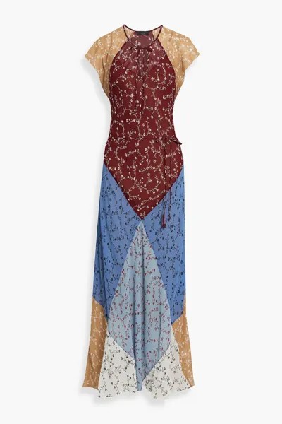 Шифоновое платье макси Sam в стиле колор-блок с цветочным принтом RAG & BONE, синий