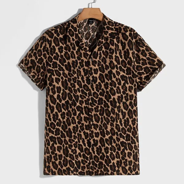 Для мужчины Рубашка с леопардовым принтом и лацканами