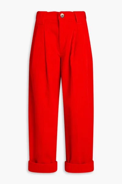 Вельветовые брюки зауженного кроя из смесового хлопка Ganni, красный