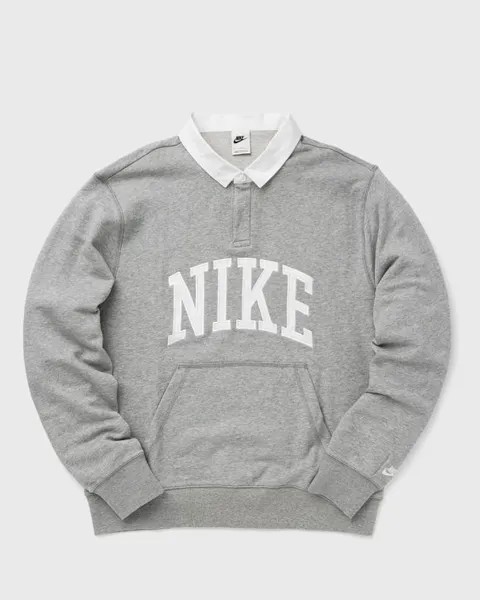 Флис Nike Club Fleece Long-Sleeve Fleece Polo, цвет dk grey heather/white