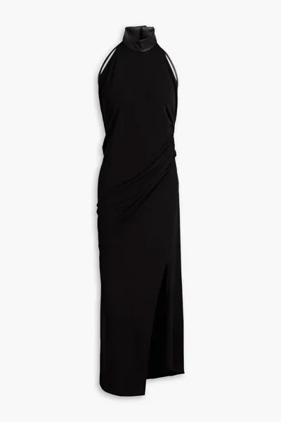 Платье миди из драпированного крепа с вырезом халтер Helmut Lang, черный
