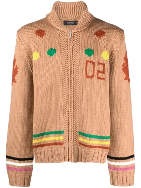 Dsquared2 кардиган вязки интарсия на молнии, коричневый