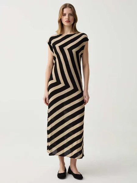 Длинное платье без рукавов в полоску Ovs, цвет black/beige