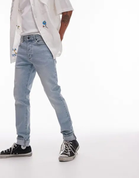 Topman - Светлые, окрашенные в стирку летние синие джинсы скинни