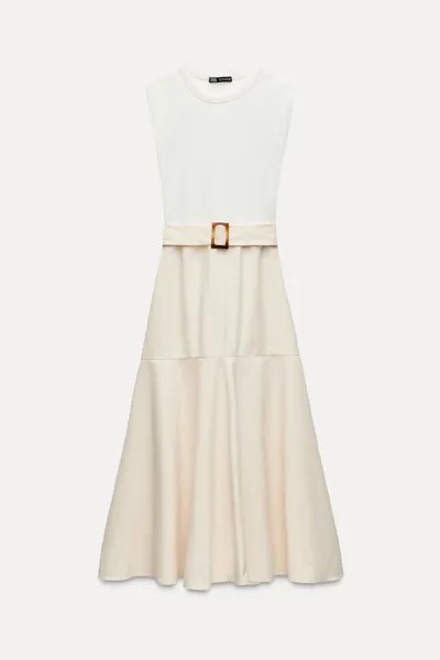 Платье Zara Matching Belt, кремовый