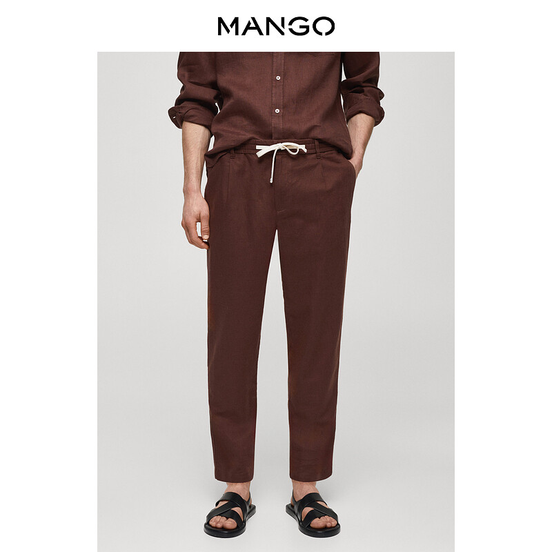 Мужские брюки Mango из смешанной ткани из хлопка и льна, темно-красный