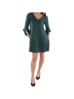 Женское зеленое прямое платье CALVIN KLEIN с вырезом на спине и рукавами-фонариками с V-образным вырезом 4