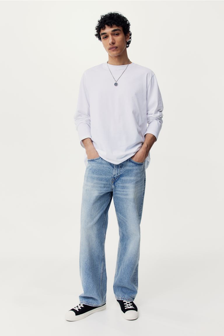 Прямые свободные высокие джинсы H&M, синий