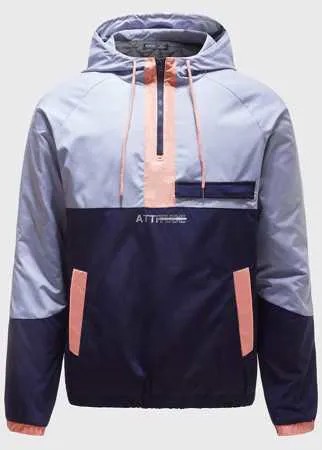 Куртка-ветровка с текстовым принтом с рукавом-реглан на кулиске с капюшоном для мужчины