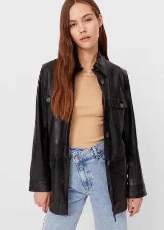 Stradivarius Кожаная Куртка Сафари С Поясом Черный L