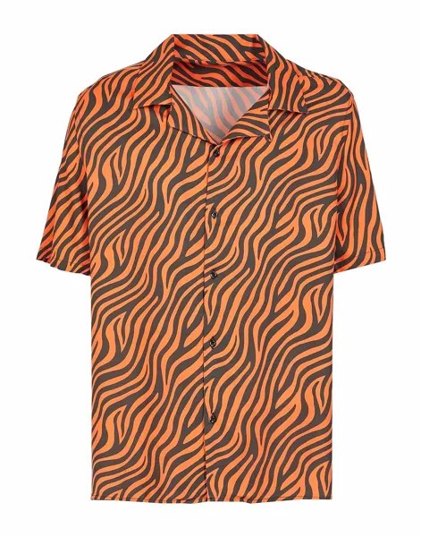 Рубашка 8 By Yoox Printed Viscose Collar Camp Patterned, оранжевый/черный