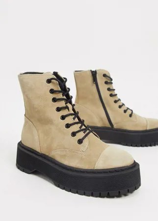 Светло-коричневые кожаные ботинки на шнуровке Vero Moda-Коричневый цвет