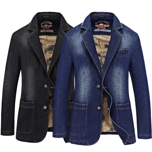 2022 весенний модный брендовый облегающий мужской джинсовый костюм, куртка, мужской Джинсовый блейзер, размеры 3XL 4XL, черный, синий