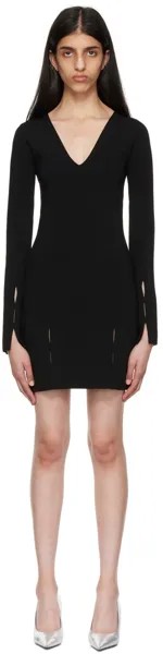 Черное вязаное мини-платье с разрезом Helmut Lang