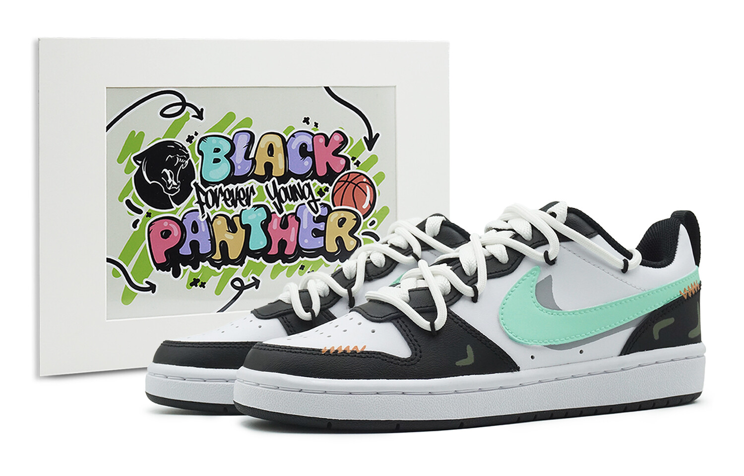 Кроссовки Nike Court Borough Skateboarding Shoes Women's Low-top Black/white/green, зеленый