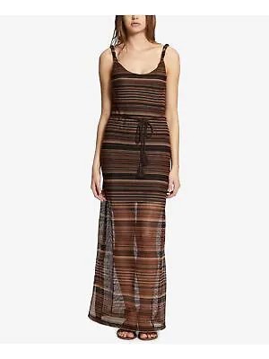 SANCTUARY Женское коктейльное платье макси в коричневую полоску без рукавов с круглым вырезом XS XS