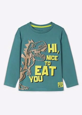 Бирюзовый лонгслив oversize с принтом Hi, nice to eat you для мальчика Gloria Jeans